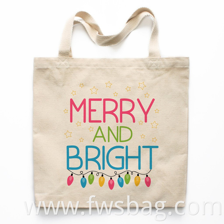 Custom Printed Organic Shopping Small Cotton Canvas Tote Bag For Christmas